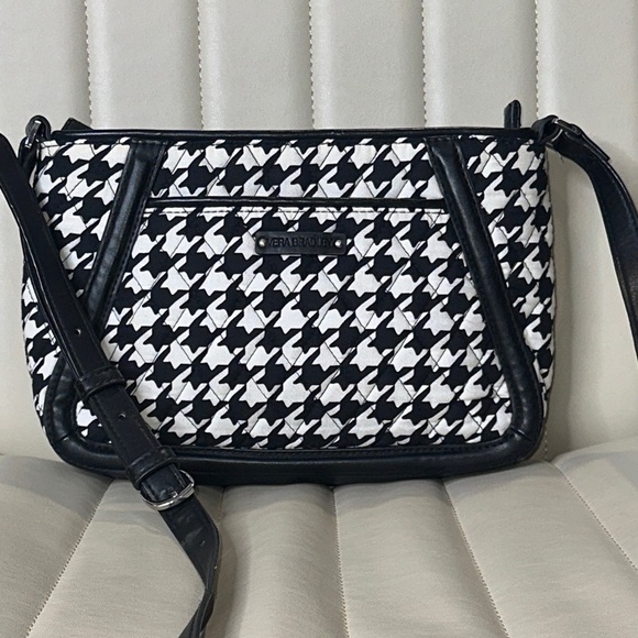 Vera Bradley Midnight Houndstooth Pattern Leather Trimmed CB Shoulder Bag NWOT - Picture 11 of 13